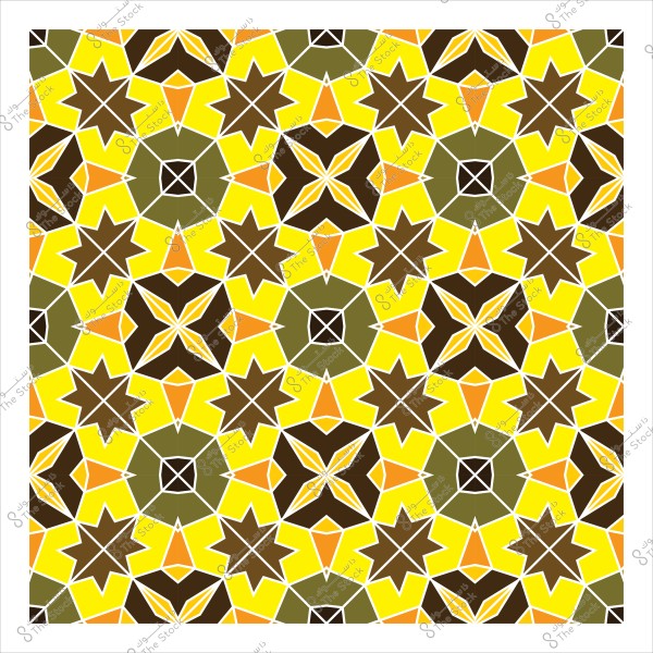 تصميم هندسي عربي تقليدي بألوان الأصفر والبني والبرتقالي.