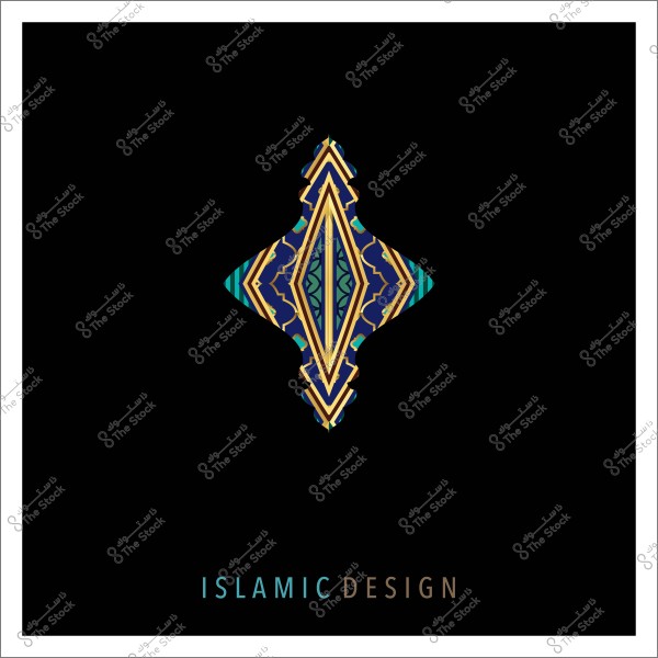 تصميم إسلامي مزخرف بألوان ذهبية وزرقاء وخضراء على خلفية سوداء.