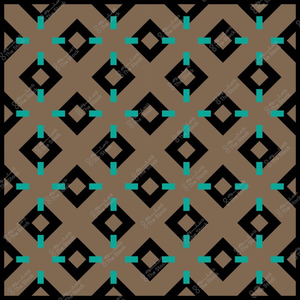 نمط هندسي يتكون من أشكال مربعة ومعينات ملونة بالأسود والبني مع خطوط زرقاء.