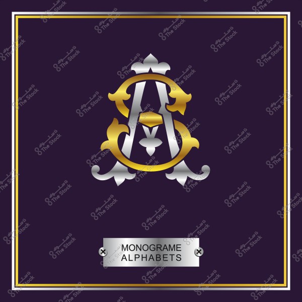 تصميم حرف "A" بأسلوب أحادي اللون باللونين الذهبي والفضي على خلفية سوداء.