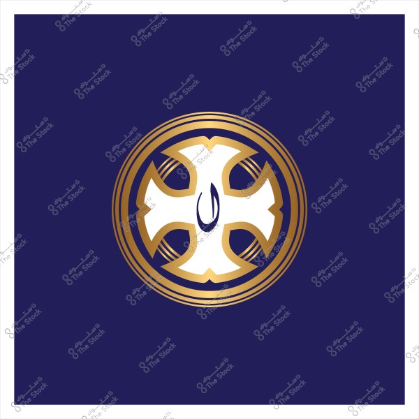 شعار قبطي باللون الذهبي والأبيض مع خلفية زرقاء.