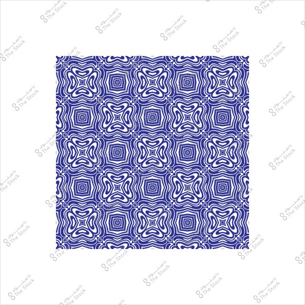 Symmetrical decorative pattern in blue and white on a white background.