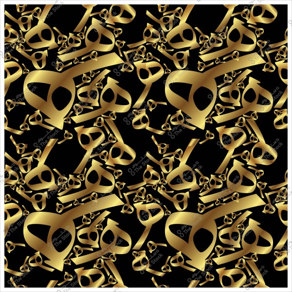 A repeating pattern of golden skull shapes on a black background.