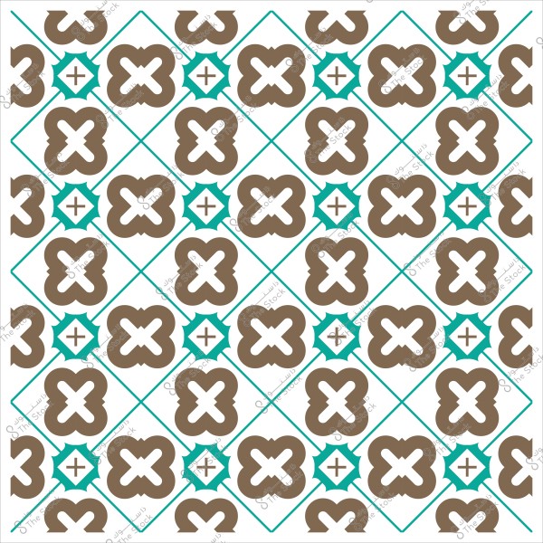 تصميم نمط هندسي متماثل بأشكال زهرية باللونين البني والأزرق الفاتح.