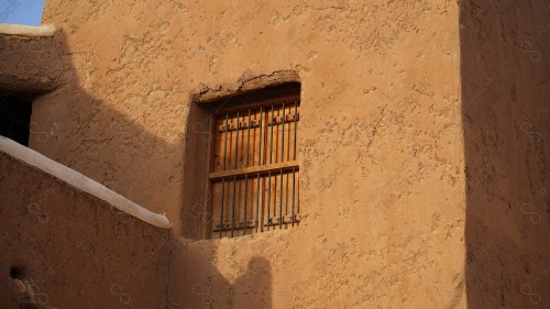 wooden window on mud house in Shaqra, Riyadh, Saudi Arabia