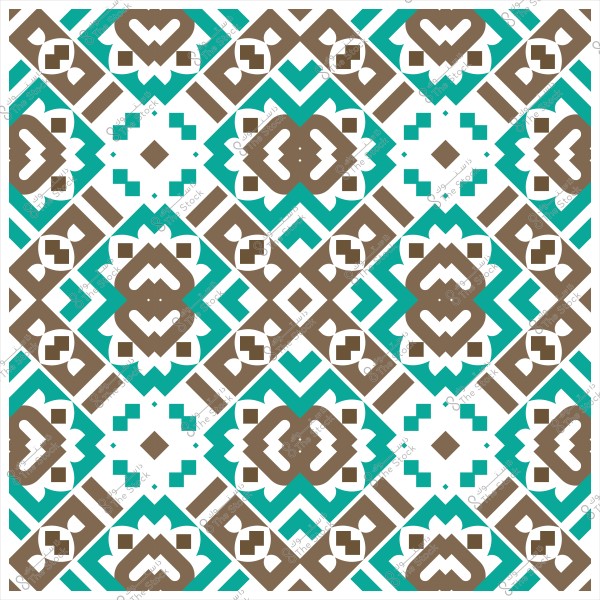 تصميم نمط هندسي بزخارف تقليدية بألوان بني وأزرق فيروزي.