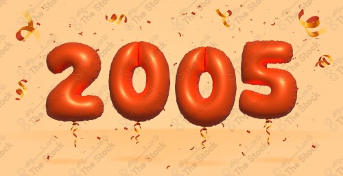 Vector Number 2005 Shape 3D Red Helium Balloons Party Decorations Anniversary Celebration Birthday Greetings.