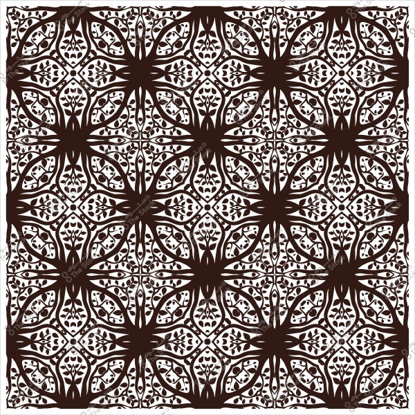 نمط زخرفي إسلامي باللونين البني والأبيض يتميز بتصميمات نباتية وهندسية متكررة.