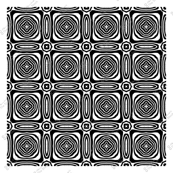 نمط أبيض وأسود متموج ومتكرر على شكل مربعات مع تفاصيل عضوية.