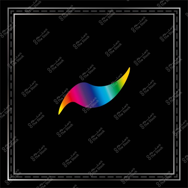 شكل منحني بألوان الطيف على خلفية سوداء داخل إطار مزخرف.