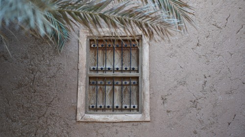 wooden window on mud house in Shaqra, Riyadh, Saudi Arabia