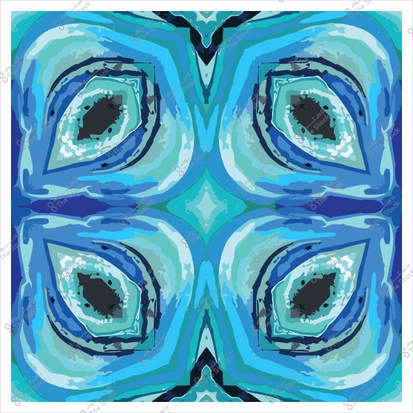 نمط تجريدي متماثل بألوان زرقاء وخضراء يشبه عيون الطاووس.