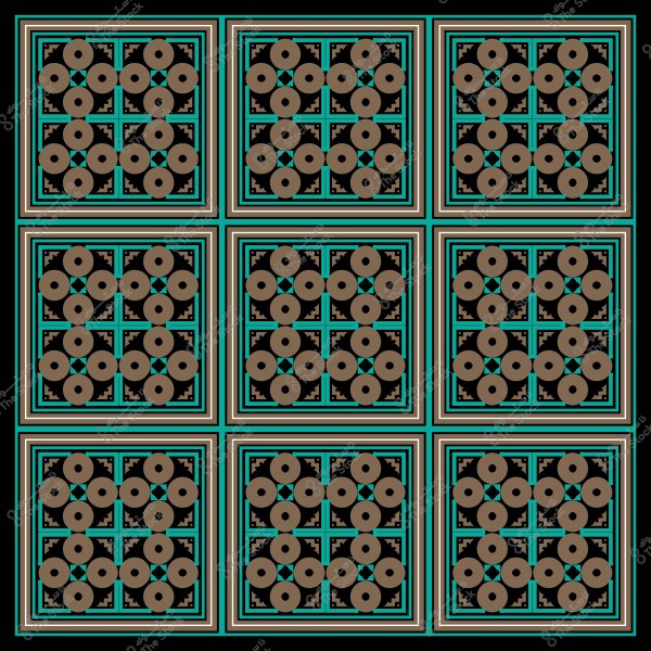 تصميم هندسي للبلاط ذو نمط متكرر بألوان البني والتركواز.