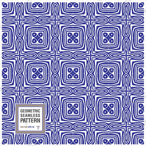 نمط هندسي أزرق بنقش متكرر متناسق على خلفية بيضاء.