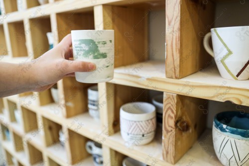 A group of pottery made by hand in the pottery workshop, pottery making