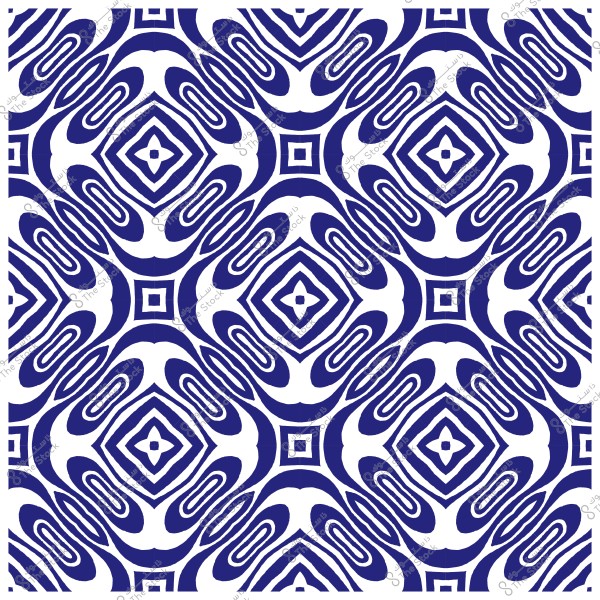 نمط هندسي متماثل بالأزرق الداكن والأبيض يحتوي على أشكال ماسية وزخارف متكررة.
