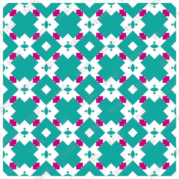 نمط هندسي متكرر باللونين الفيروزي والزهري, يتميز بأشكال مربعة ومعينية متداخلة.