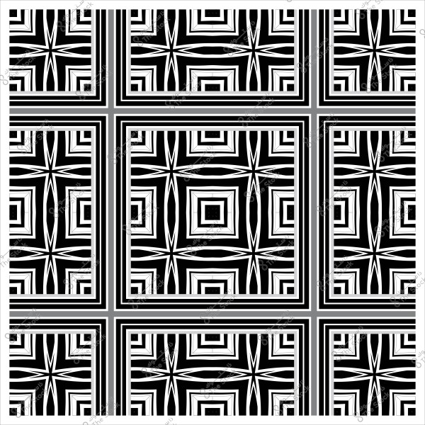 نمط هندسي بالأبيض والأسود يتكون من خطوط وزخارف متقاطعة بأشكال مربعات ونجوم.