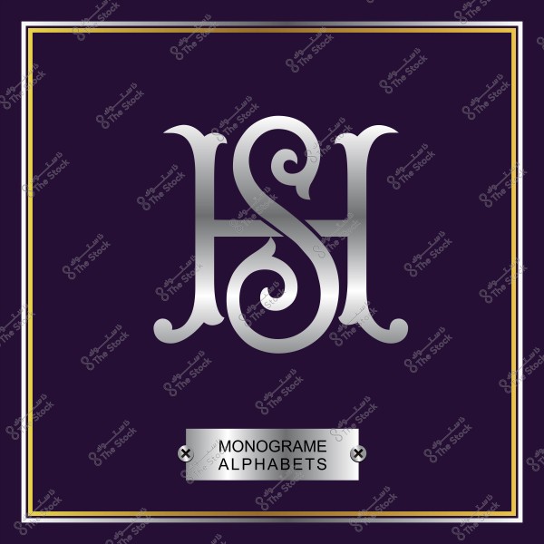 Monogram with silver ornaments on a dark background, with \"MONOGRAM ALPHABETS\" written below on a metal plate.