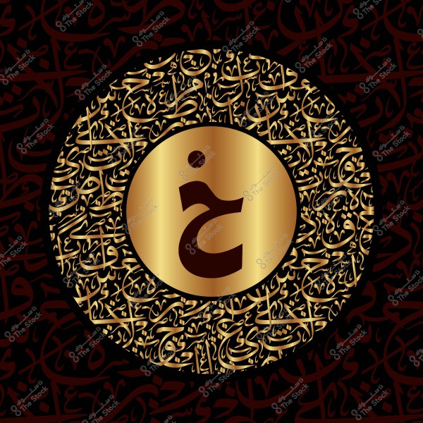 صورة دائرية بتصميم عربي زخرفي بالخط العربي الذهبي على خلفية داكنة, تحتوي على حرف "خ" في مركزها.

-