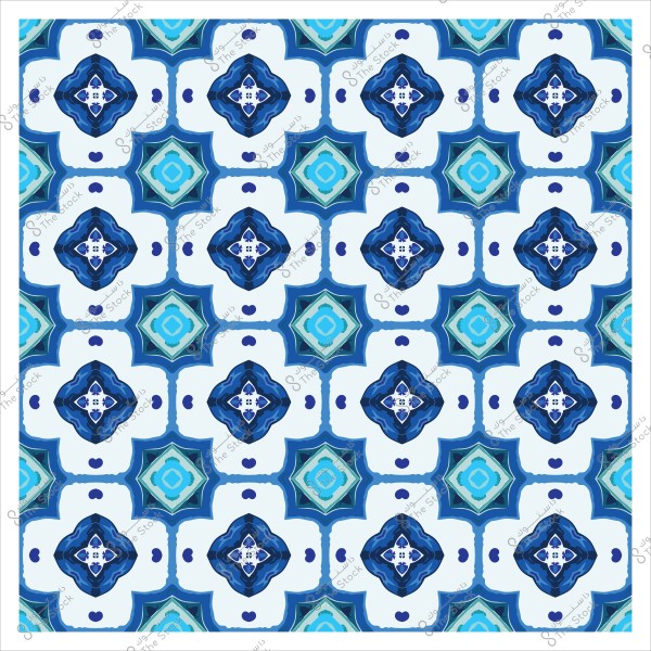 نمط هندسي متماثل بألوان زرقاء وخضراء وبيضاء.
