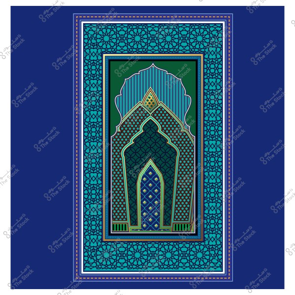 تصميم ماندالا إسلامية بزخارف هندسية بألوان زرقاء وخضراء.