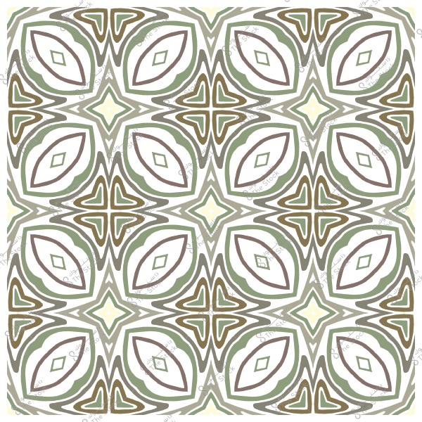 تصميم نمط هندسي متكرر بألوان خضراء وبنية, يتألف من أشكال بيضاوية وزخارف متناظرة.