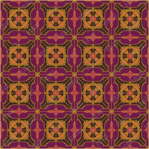 Intricate geometric pattern with brown and gold colors on a purple background.