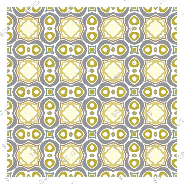 نقش متكرر بأشكال هندسية وزهرية باللونين الرمادي والذهبي.