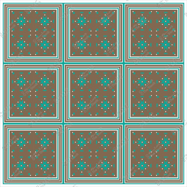 تصميم زخرفي لبلاط بنمط هندسي متكرر باللونين البني والأزرق.