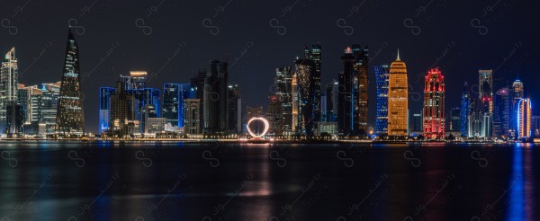 A snapshot of the towers and skyscrapers overlooking the Arabian Gulf in the Qatar region, Doha tourist attractions, tourism in Qatar, Qatar Towers, a tourist waterfront in the State of Qatar.