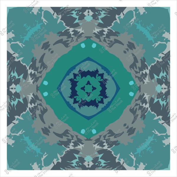 تصميم هندسي متناظر بألوان زرقاء وخضراء ورمادية.