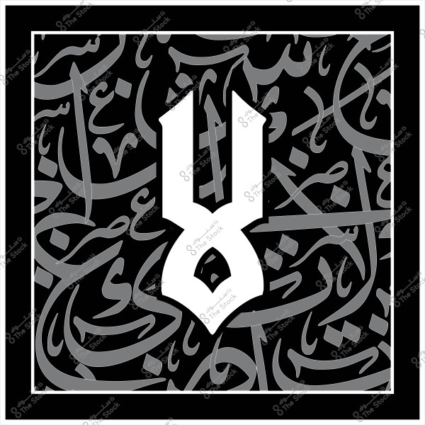 صورة تظهر تصميمًا هندسيًا أبيض على خلفية سوداء مزينة بخطوط عربية فنية باللون الرمادي. التصميم يتوسط الصورة ويضفي طابعًا فنياً يجمع بين الحداثة والتراث.

-