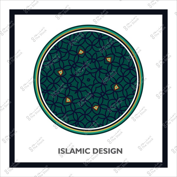 تصميم إسلامي دائري بألوان خضراء وزرقاء ونمط هندسي.