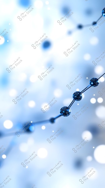 An abstract image of interconnected molecules in a chain, with spherical forms connected by lines on a pale blue background. The image is interspersed with small bright dots adding a scientific and technical appearance.