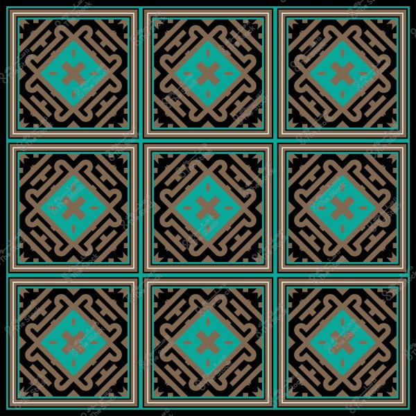 نمط فسيفساء إسلامي تقليدي بألوان زرقاء وبنية وزخارف هندسية مكررة.