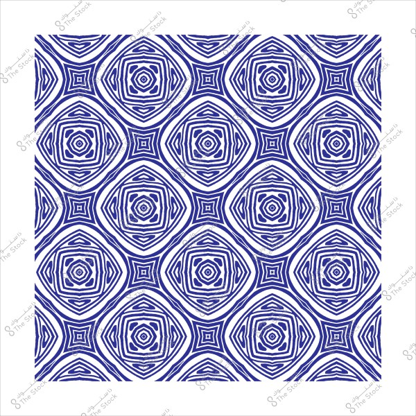 نمط زخرفي هندسي باللون الأزرق والأبيض يتكرر بشكل متناظر.