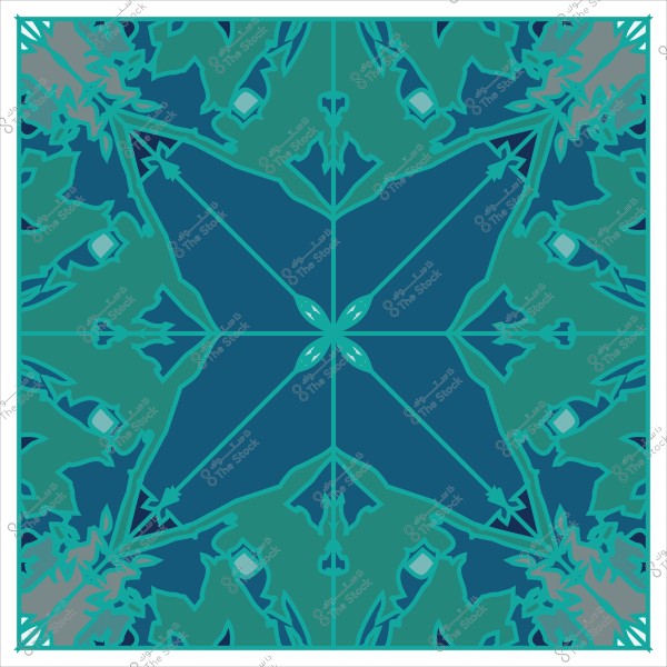 تصميم هندسي بأشكال متداخلة بألوان الأزرق والأخضر, يتميز بنمط متماثل.