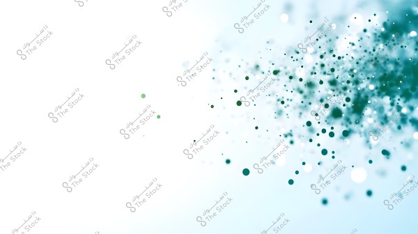 An abstract image showing a soft white background with green gradients. Various sized green dots spread across the right side of the image, giving a sense of dynamic movement and fluidity.