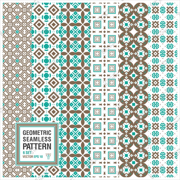 أنماط هندسية مختلفة بتصميم متكرر بألوان بني وتركواز.