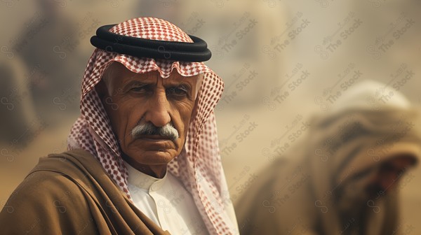 Saudi man expressing heritage and history in Saudi clothes made By AI