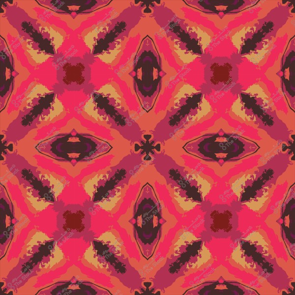 نمط هندسي متكرر بألوان دافئة تشمل الأحمر والبرتقالي والوردي, يشبه الفسيفساء أو الزخارف التقليدية.