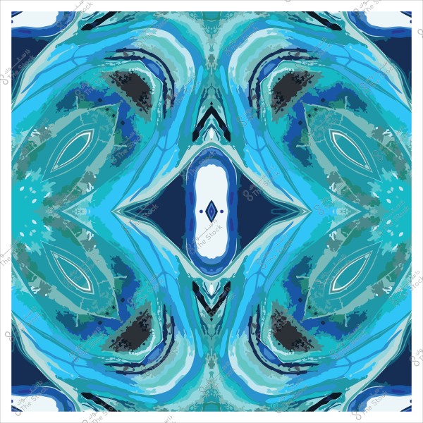 نمط تجريدي متماثل بألوان زرقاء وخضراء داكنة وأشكال هندسية متنوعة.