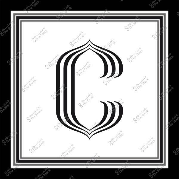 حرف C بتصميم زخرفي باللونين الأسود والأبيض داخل إطار مربع.