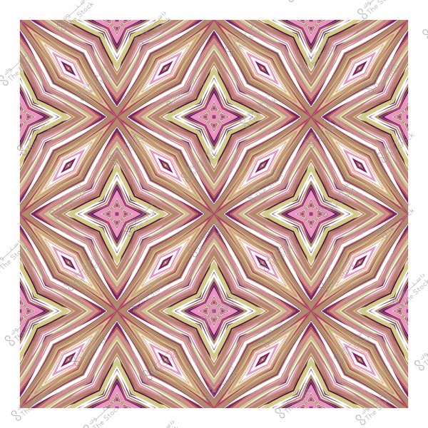 نمط هندسي ملون بأشكال نجمية وخطوط متداخلة باللونين الوردي والبني.