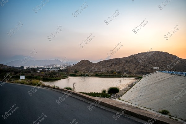 The beautiful view of Wadi Saab Dam during sunset. The Dam is Located near to Taif City, Saudi Arabia