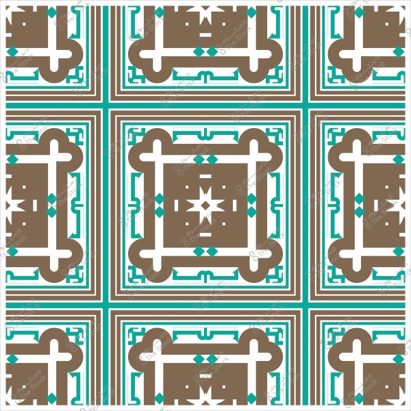 نقش هندسي بزخارف تقليدية بألوان البني والأبيض والأخضر