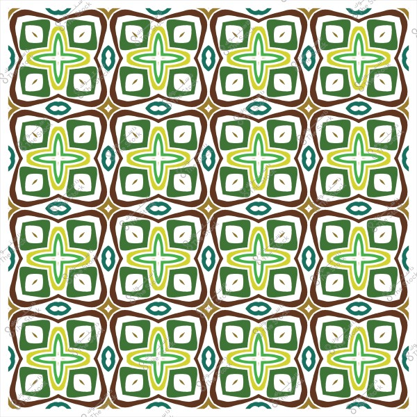 نمط زخرفي هندسي بأشكال متكررة بألوان خضراء وبنية وبيضاء.