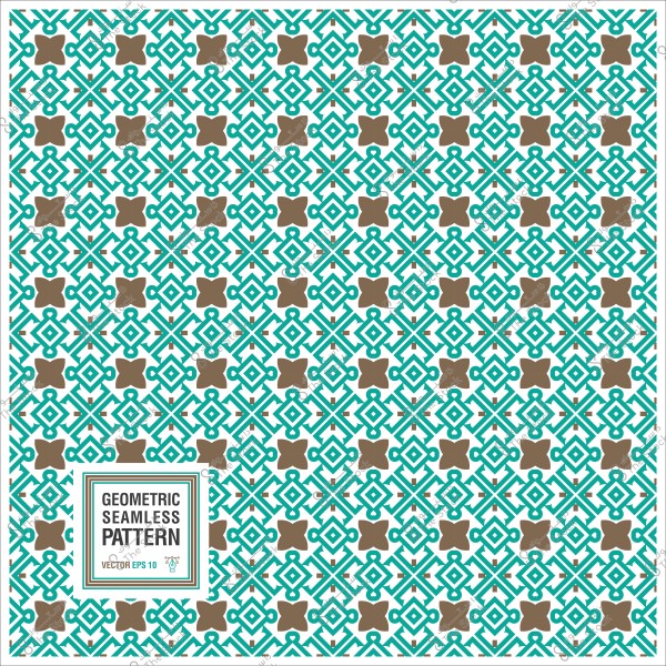 Seamless geometric decorative pattern in brown and light blue.