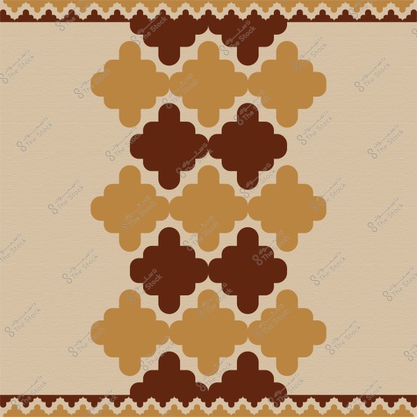 Decorative design featuring interlocking hexagonal shapes in brown and gold colors on a light beige background. The design includes borders with triangular ornamentation in dark and light shades, providing a sense of balance and harmony.